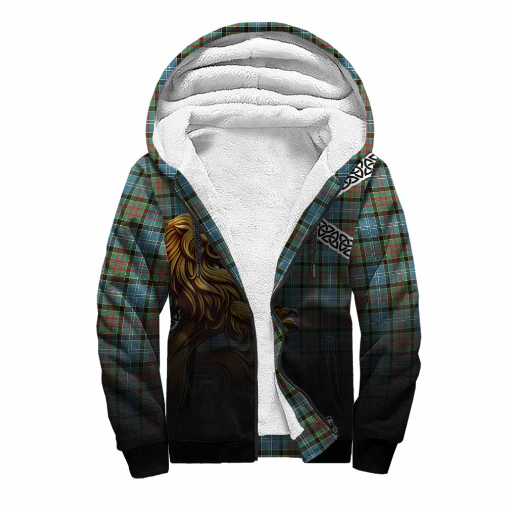 Tartan Vibes Clothing Brisbane Crest Tartan Sherpa Hoodie with Golden Lion Emblem Celtic Style