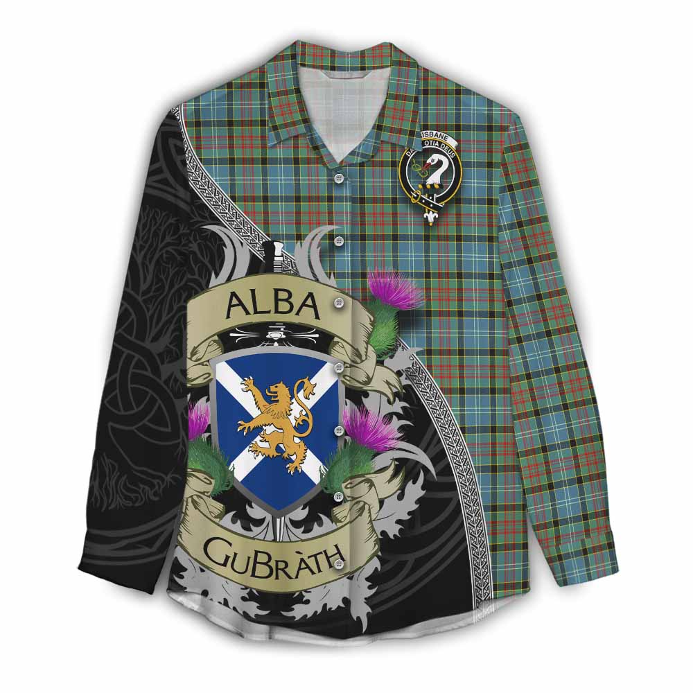 Tartan Vibes Clothing Brisbane Tartan Family Crest Women's Casual Shirt Lion Rampant Royal Thistle Shield Celtic Inspired