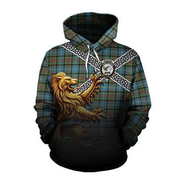 Brisbane Crest Tartan Cotton Hoodie with Golden Lion Emblem Celtic Style