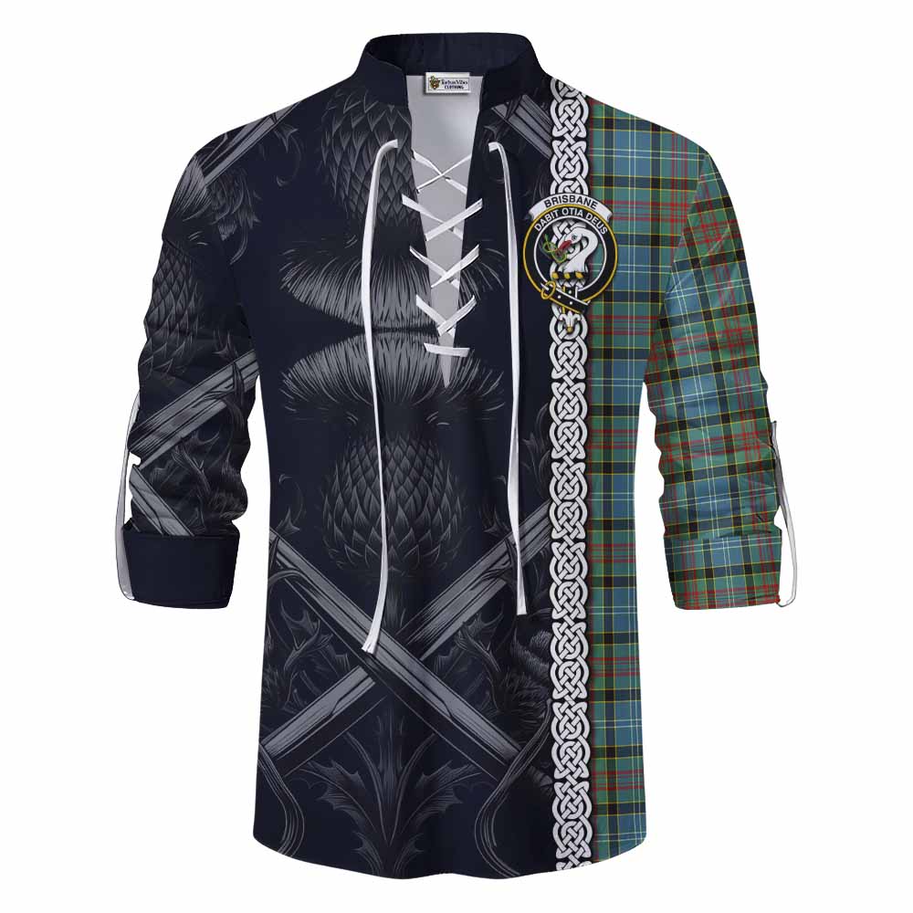 Tartan Vibes Clothing Brisbane Tartan Ghillie Kilt Shirt with Family Crest Cross Sword Thistle Celtic Vibes