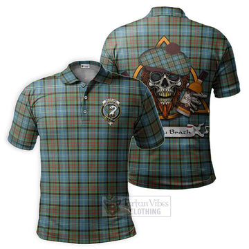 Tartan Vibes Clothing Brisbane Tartan Polo Shirt with Family Crest and Bearded Skull Holding Bottles of Whiskey