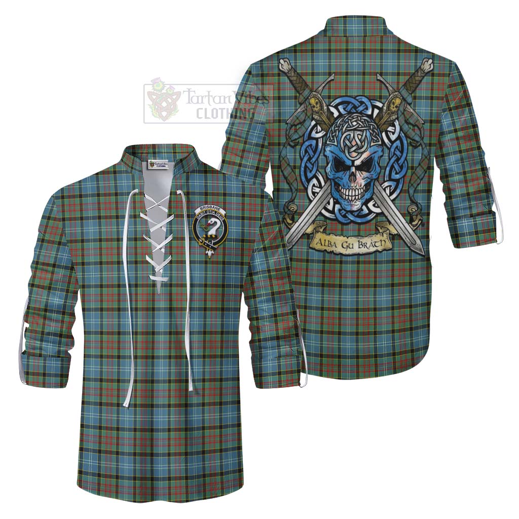Tartan Vibes Clothing Brisbane Tartan Ghillie Kilt Shirt with Family Crest Celtic Skull Style