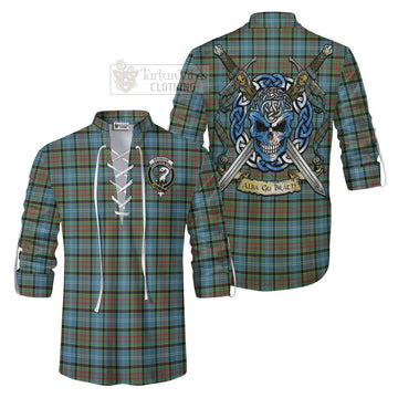 Tartan Vibes Clothing Brisbane Tartan Ghillie Kilt Shirt with Family Crest Celtic Skull Style