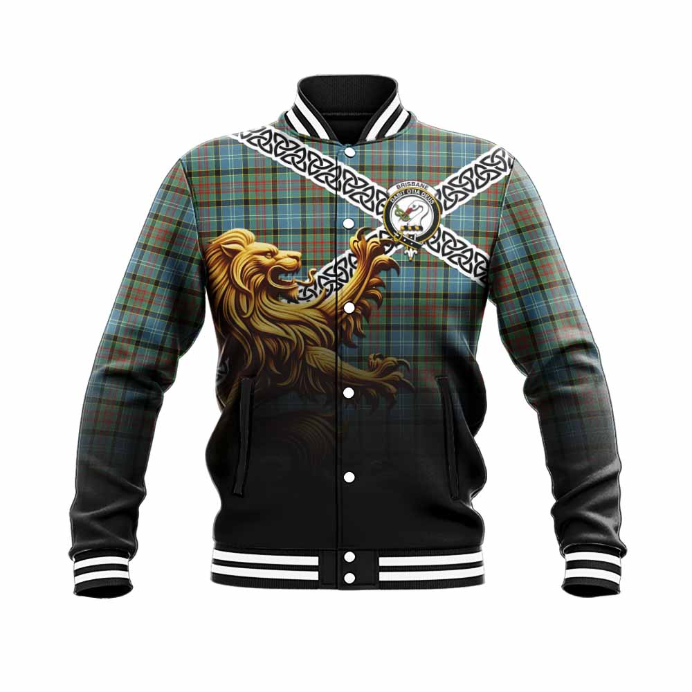 Tartan Vibes Clothing Brisbane Crest Tartan Baseball Jacket with Golden Lion Emblem Celtic Style