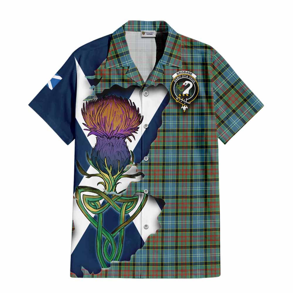 Tartan Vibes Clothing Brisbane Tartan Family Crest Short Sleeve Button Shirt Scottish Thistle Celtic Inspired