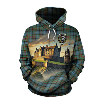 Brisbane Tartan Family Crest Cotton Hoodie with Scottish Ancient Castle Style