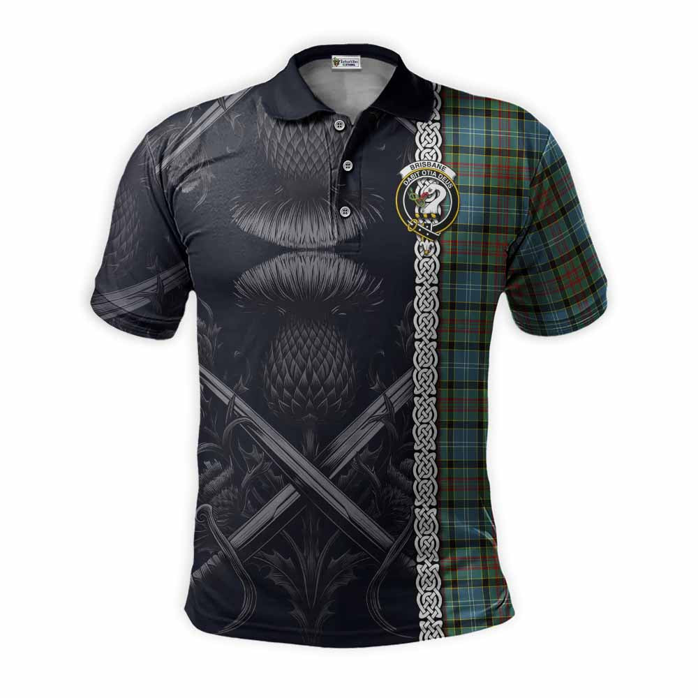Tartan Vibes Clothing Brisbane Tartan Polo Shirt with Family Crest Cross Sword Thistle Celtic Vibes