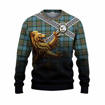 Brisbane Crest Tartan Knitted Sweater with Golden Lion Emblem Celtic Style