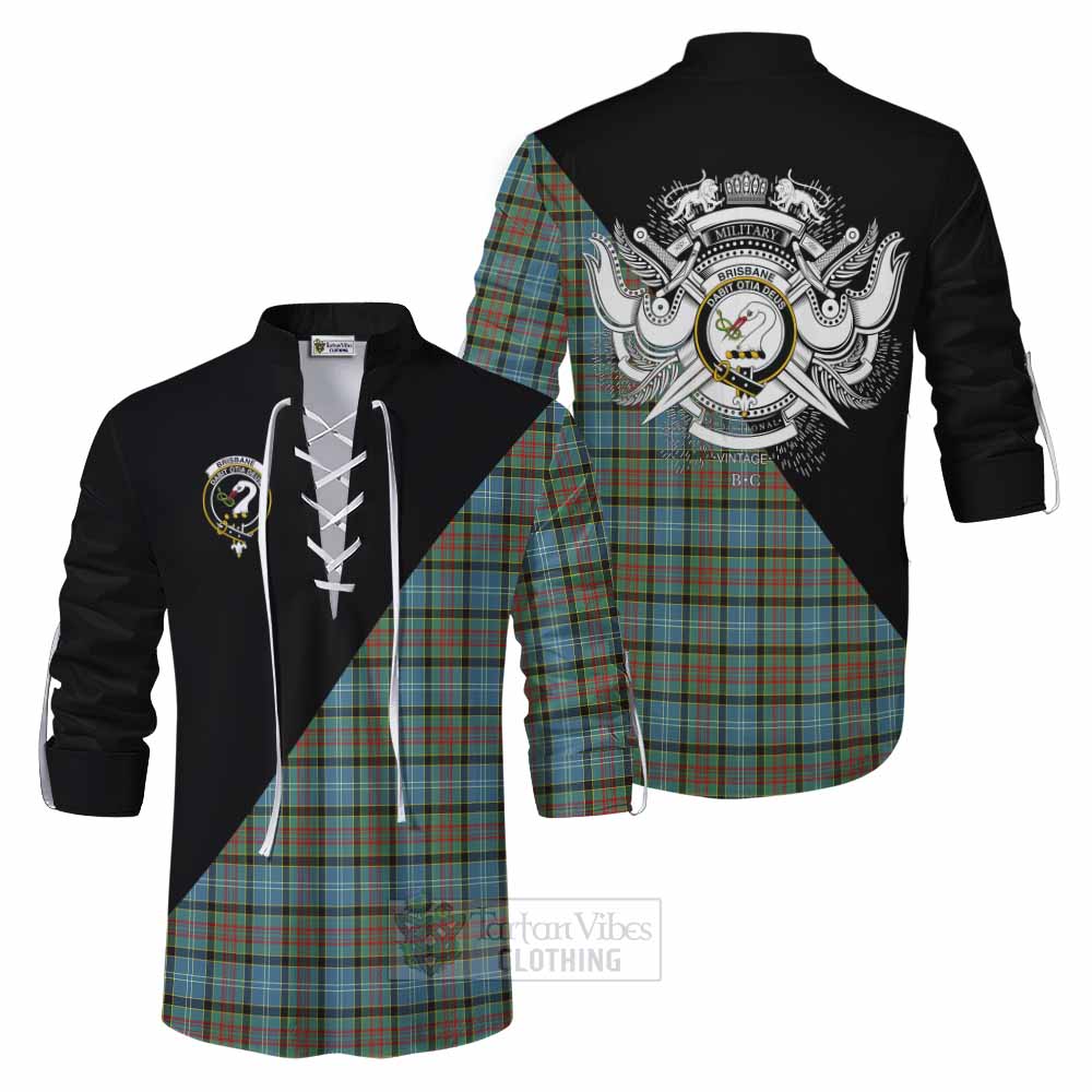 Tartan Vibes Clothing Brisbane Tartan Ghillie Kilt Shirt with Family Crest and Military Logo Style
