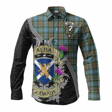 Brisbane Tartan Family Crest Long Sleeve Button Shirt Lion Rampant Royal Thistle Shield Celtic Inspired