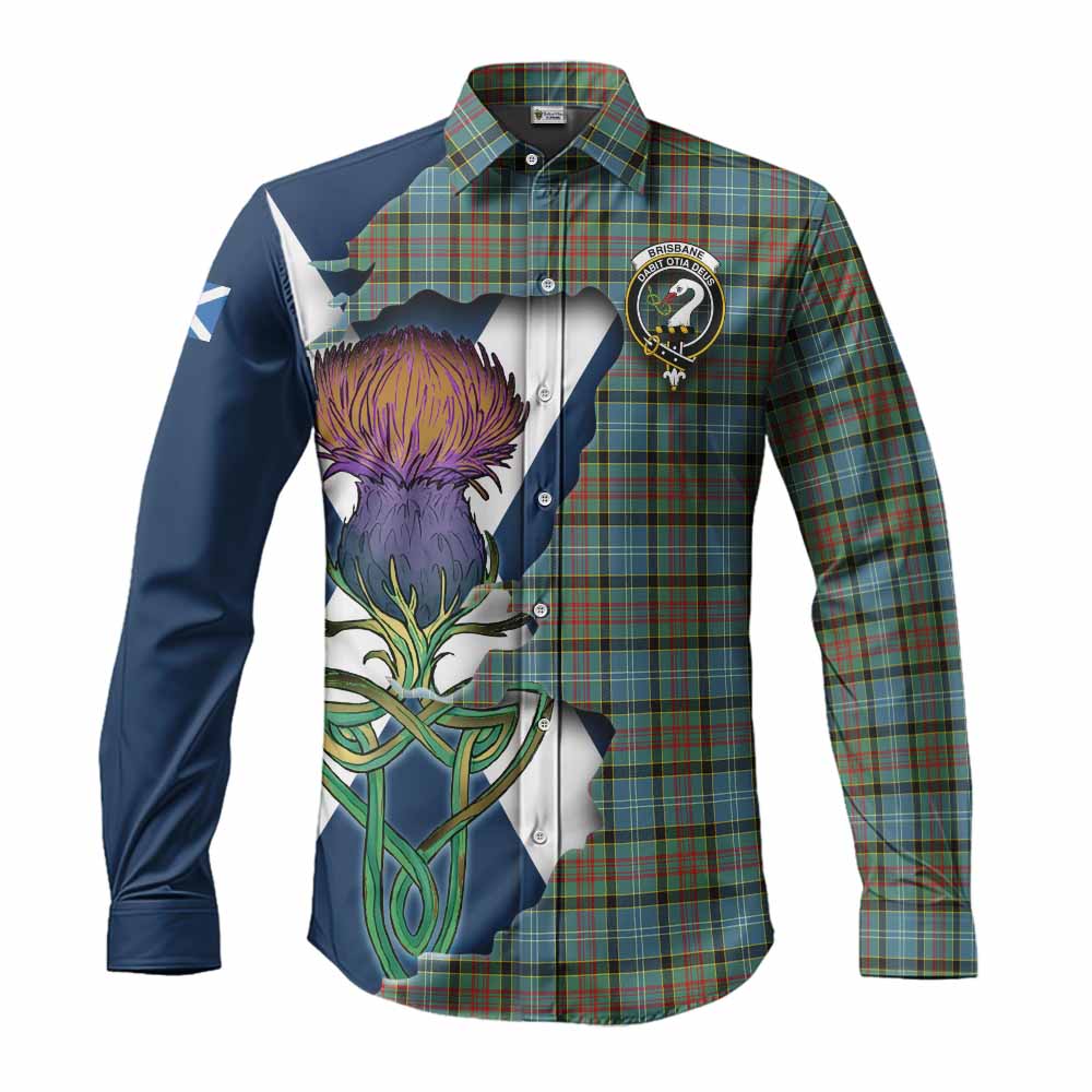 Tartan Vibes Clothing Brisbane Tartan Family Crest Long Sleeve Button Shirt Scottish Thistle Celtic Inspired