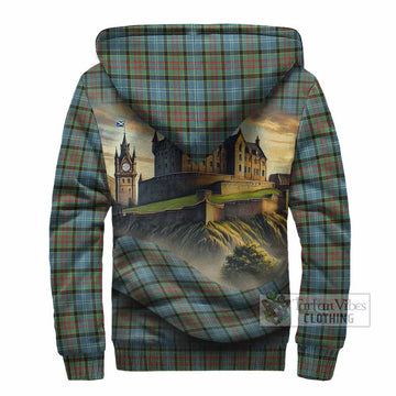 Brisbane Tartan Family Crest Sherpa Hoodie with Scottish Ancient Castle Style