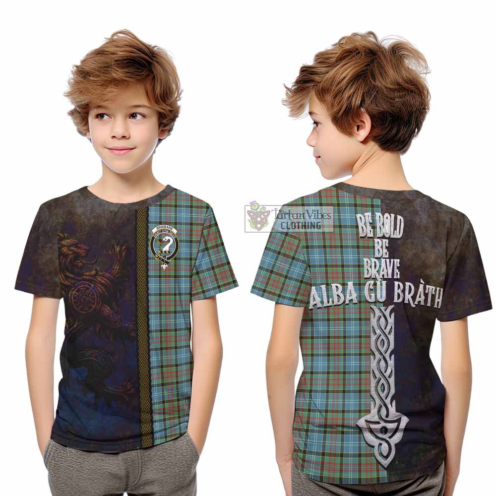 Tartan Vibes Clothing Brisbane Tartan Family Crest Kid T-Shirt Alba Gu Brath Be Brave Lion Ancient Style