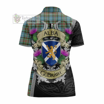 Brisbane Tartan Family Crest Women's Polo Shirt Lion Rampant Royal Thistle Shield Celtic Inspired