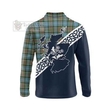 Tartan Vibes Clothing Brisbane Tartan Long Sleeve Polo Shirt Featuring Thistle and Scotland Map