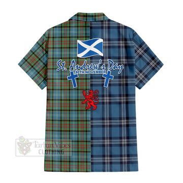 Tartan Vibes Clothing Brisbane Tartan Short Sleeve Button Shirt Happy St. Andrew's Day Half Tartan Style