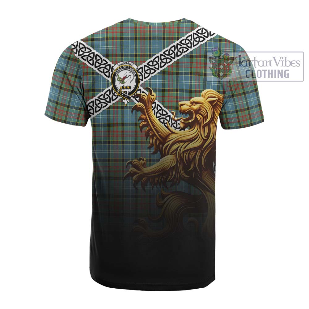 Tartan Vibes Clothing Brisbane Crest Tartan Cotton T-shirt with Golden Lion Emblem Celtic Style