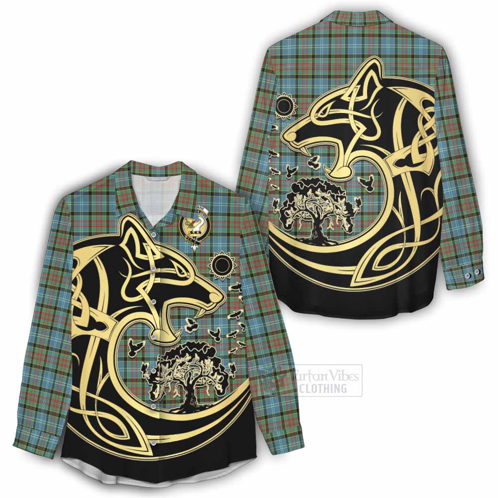 Tartan Vibes Clothing Brisbane Tartan Women's Casual Shirt with Family Crest Celtic Wolf Style