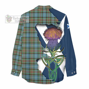 Brisbane Tartan Family Crest Women's Casual Shirt Scottish Thistle Celtic Inspired