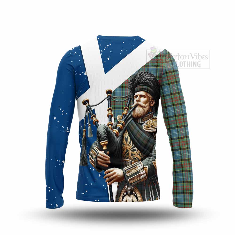 Tartan Vibes Clothing Brisbane Tartan Long Sleeve T-Shirt with Family Crest Scottish Bagpiper Vibes