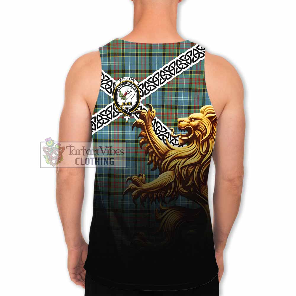 Tartan Vibes Clothing Brisbane Crest Tartan Men's Tank Top with Golden Lion Emblem Celtic Style