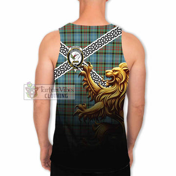 Tartan Vibes Clothing Brisbane Crest Tartan Men's Tank Top with Golden Lion Emblem Celtic Style