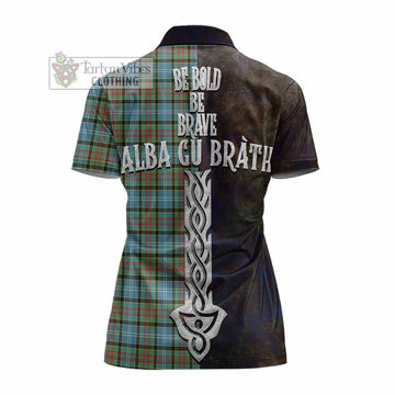 Brisbane Tartan Family Crest Women's Polo Shirt Alba Gu Brath Be Brave Lion Ancient Style