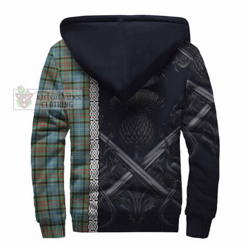 Brisbane Tartan Sherpa Hoodie with Family Crest Cross Sword Thistle Celtic Vibes