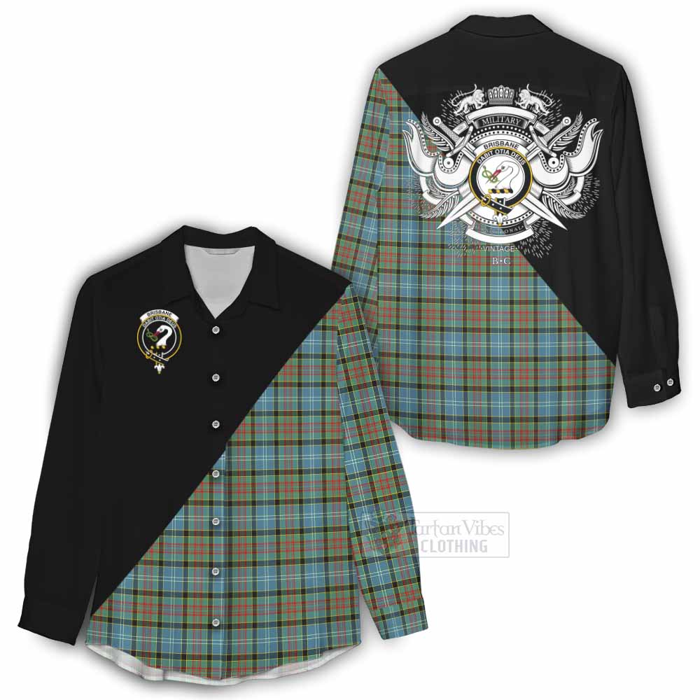 Tartan Vibes Clothing Brisbane Tartan Women's Casual Shirt with Family Crest and Military Logo Style