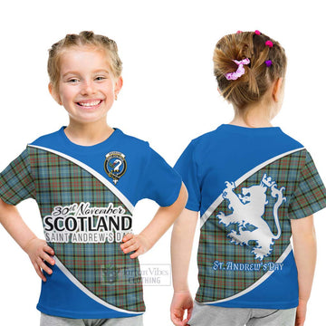 Tartan Vibes Clothing Brisbane Family Crest Tartan Kid T-Shirt Celebrate Saint Andrew's Day in Style