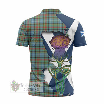 Brisbane Tartan Family Crest Zipper Polo Shirt Scottish Thistle Celtic Inspired