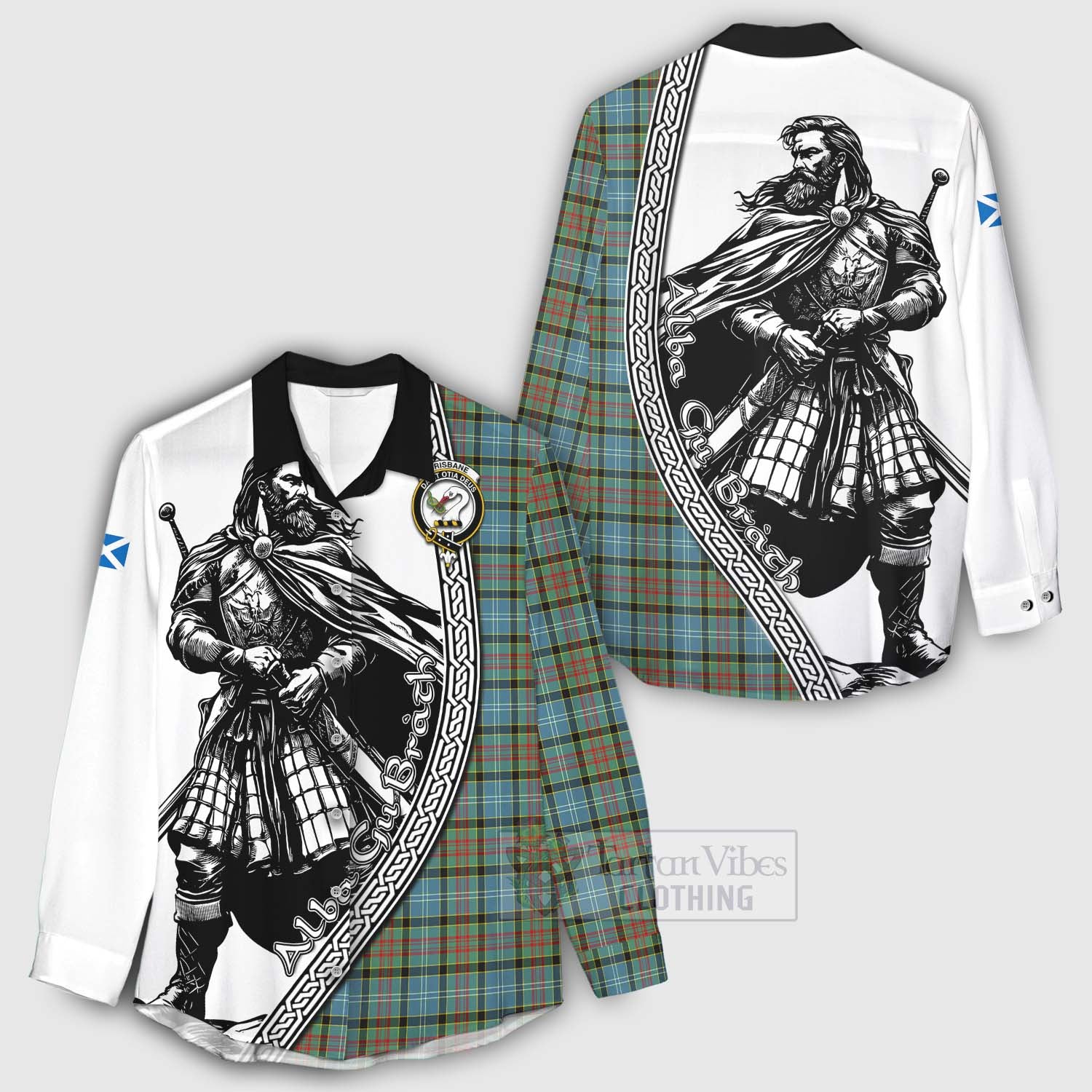 Tartan Vibes Clothing Brisbane Tartan Clan Crest Women's Casual Shirt with Highlander Warrior Celtic Style