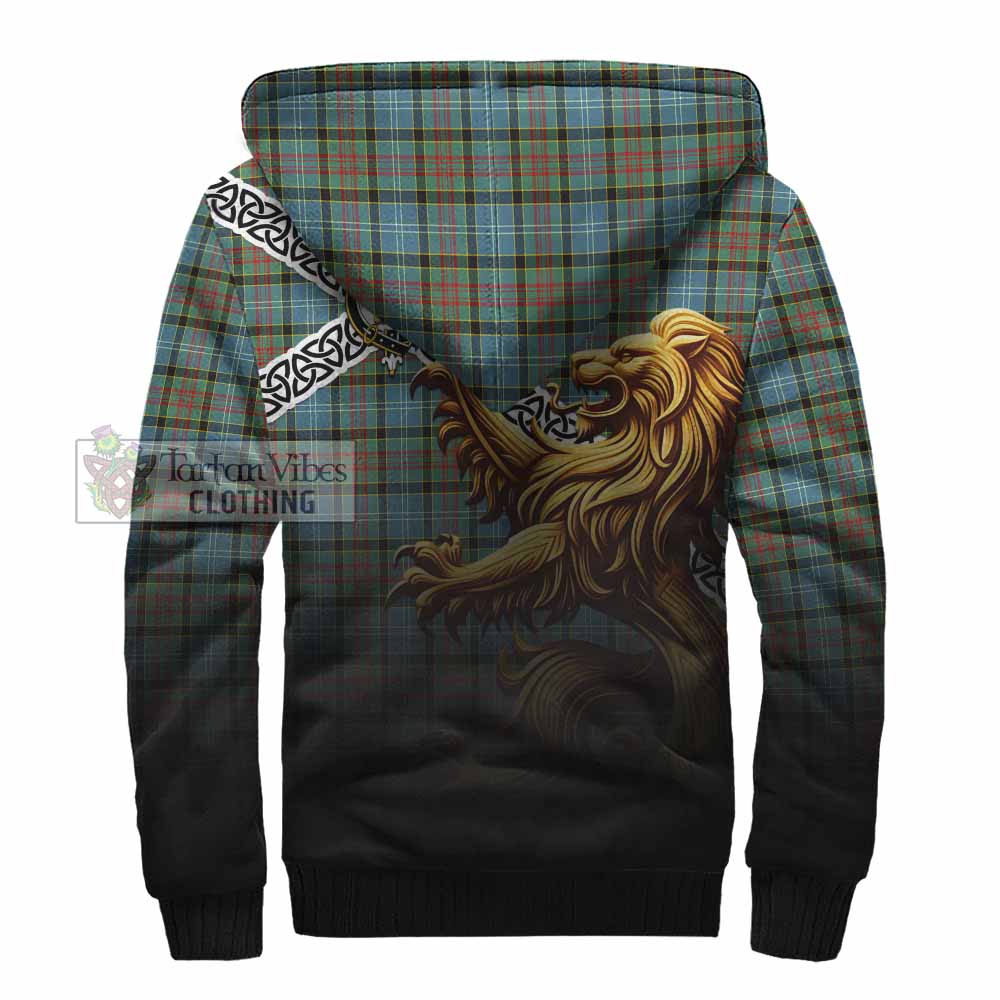 Tartan Vibes Clothing Brisbane Crest Tartan Sherpa Hoodie with Golden Lion Emblem Celtic Style