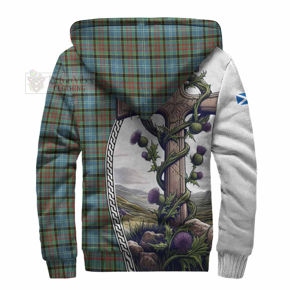 Tartan Vibes Clothing Brisbane Tartan Sherpa Hoodie with Family Crest and St. Andrew's Cross Accented by Thistle Vines