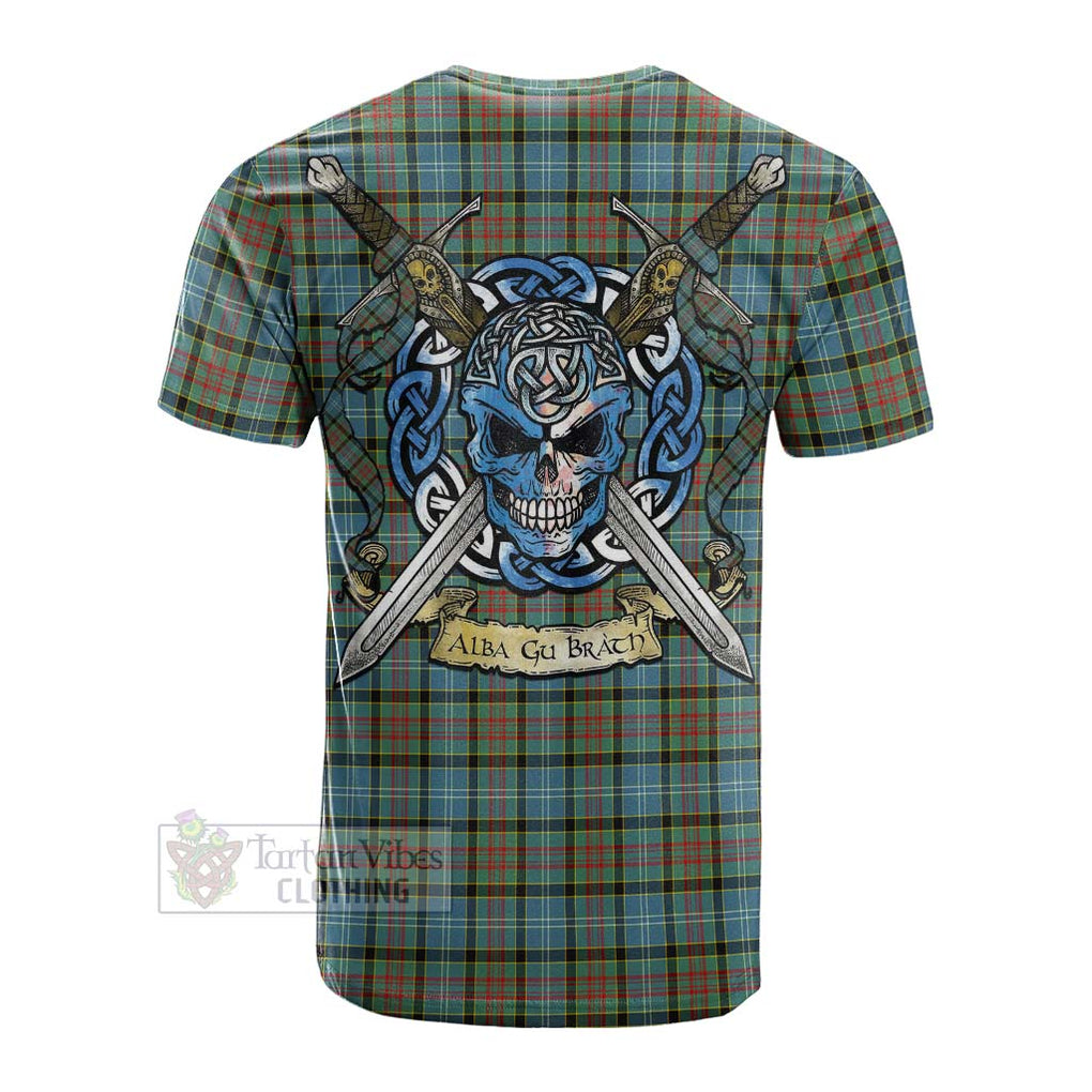 Tartan Vibes Clothing Brisbane Tartan Cotton T-shirt with Family Crest Celtic Skull Style