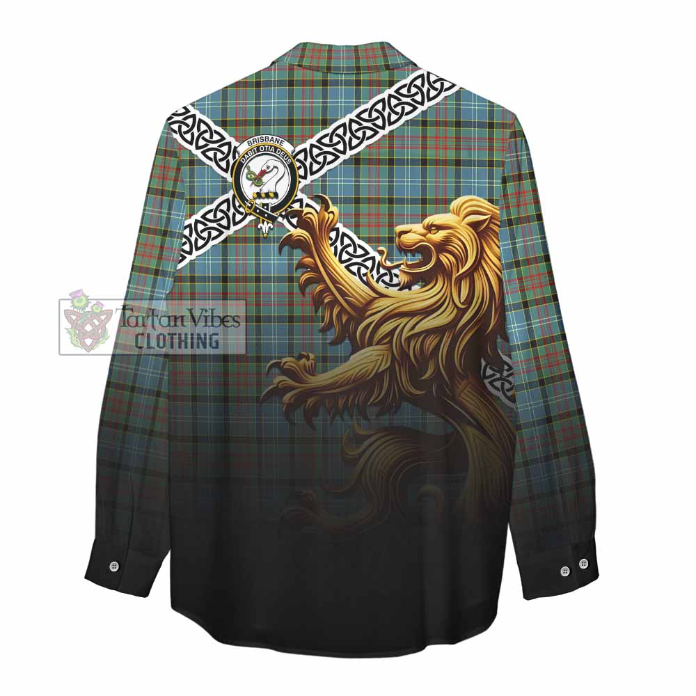 Tartan Vibes Clothing Brisbane Crest Tartan Women's Casual Shirt with Golden Lion Emblem Celtic Style