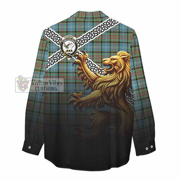 Brisbane Crest Tartan Women's Casual Shirt with Golden Lion Emblem Celtic Style