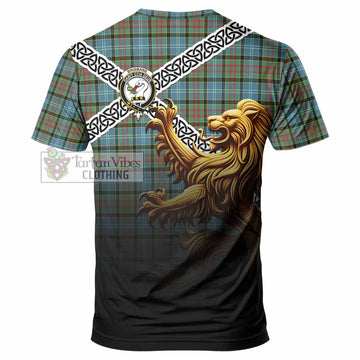 Brisbane Crest Tartan T-Shirt with Golden Lion Emblem Celtic Style