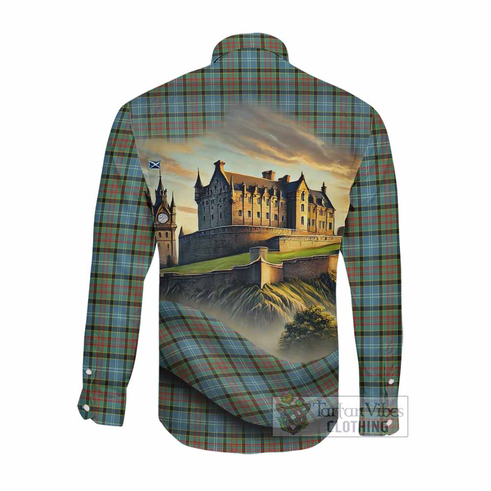 Tartan Vibes Clothing Brisbane Tartan Family Crest Long Sleeve Button Shirt with Scottish Ancient Castle Style