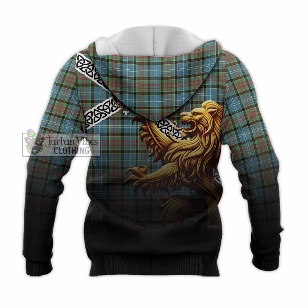 Tartan Vibes Clothing Brisbane Crest Tartan Knitted Hoodie with Golden Lion Emblem Celtic Style