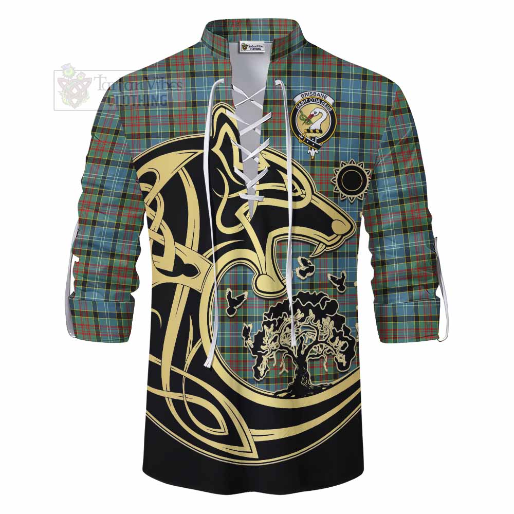 Tartan Vibes Clothing Brisbane Tartan Ghillie Kilt Shirt with Family Crest Celtic Wolf Style