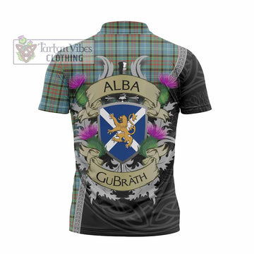 Brisbane Tartan Family Crest Zipper Polo Shirt Lion Rampant Royal Thistle Shield Celtic Inspired