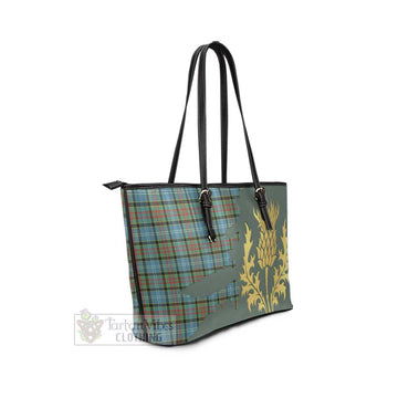Brisbane Tartan Leather Tote Bag Gold Thistle Style