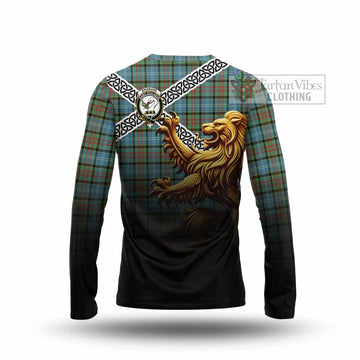 Tartan Vibes Clothing Brisbane Crest Tartan Long Sleeve T-Shirt with Golden Lion Emblem Celtic Style