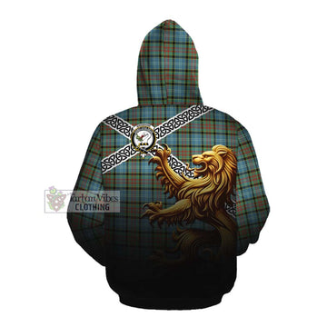 Brisbane Crest Tartan Cotton Hoodie with Golden Lion Emblem Celtic Style
