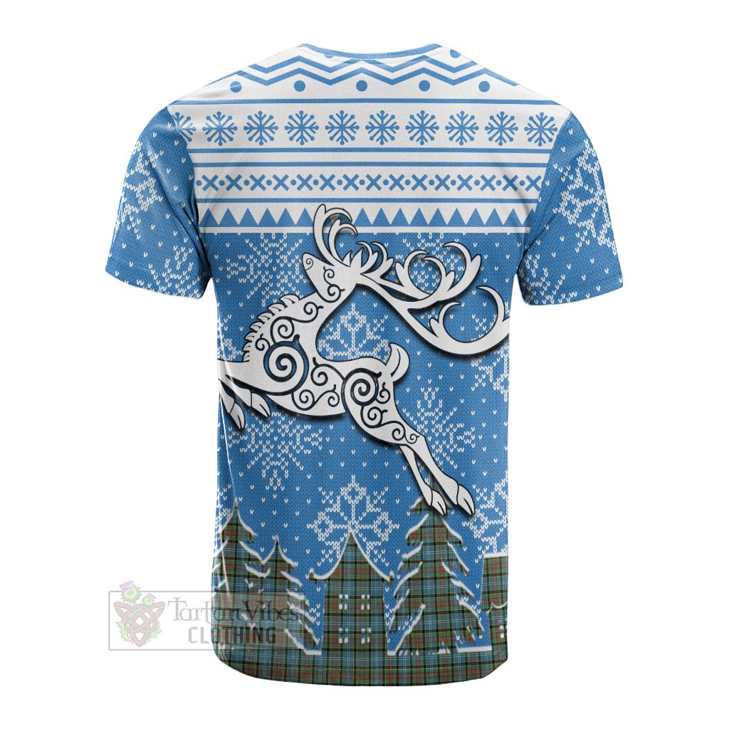 Brisbane Clan Christmas Cotton T-shirt Celtic Reindeer Style - Tartan Vibes Clothing