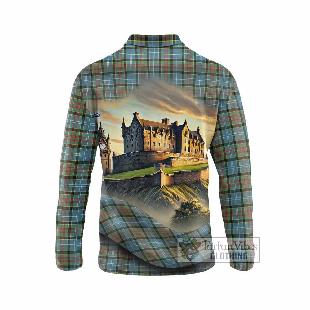 Tartan Vibes Clothing Brisbane Tartan Family Crest Long Sleeve Polo Shirt with Scottish Ancient Castle Style