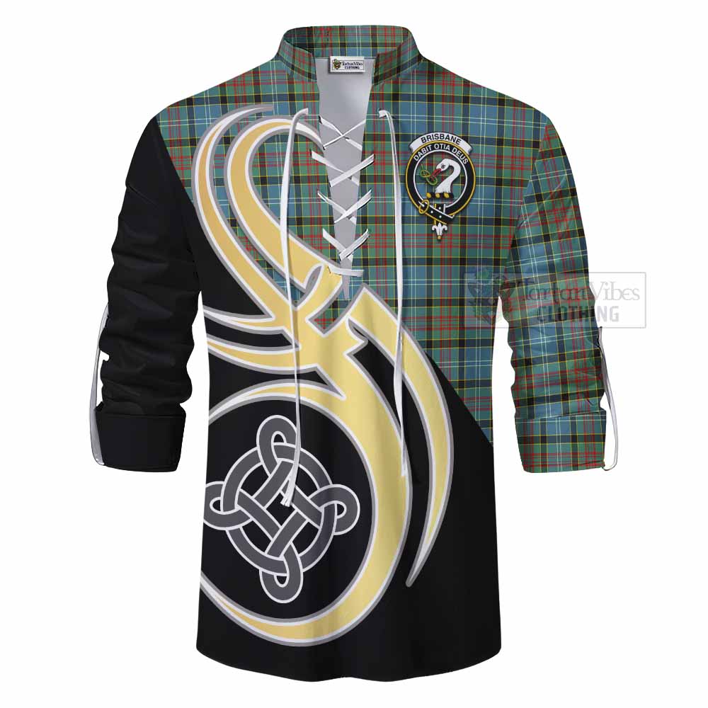 Tartan Vibes Clothing Brisbane Tartan Ghillie Kilt Shirt with Family Crest and Celtic Symbol Style