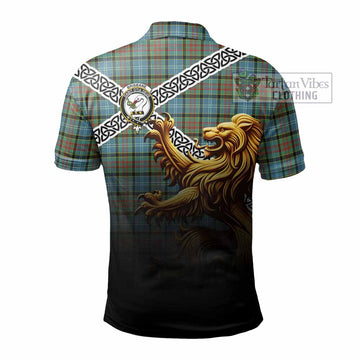Brisbane Crest Tartan Polo Shirt with Golden Lion Emblem Celtic Style