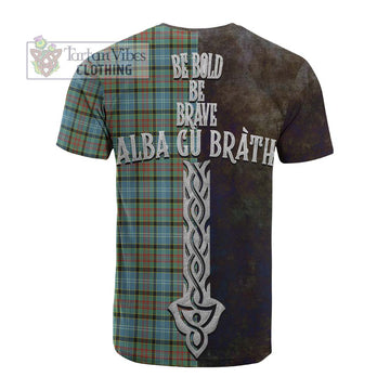 Brisbane Tartan Family Crest Cotton T-shirt Alba Gu Brath Be Brave Lion Ancient Style